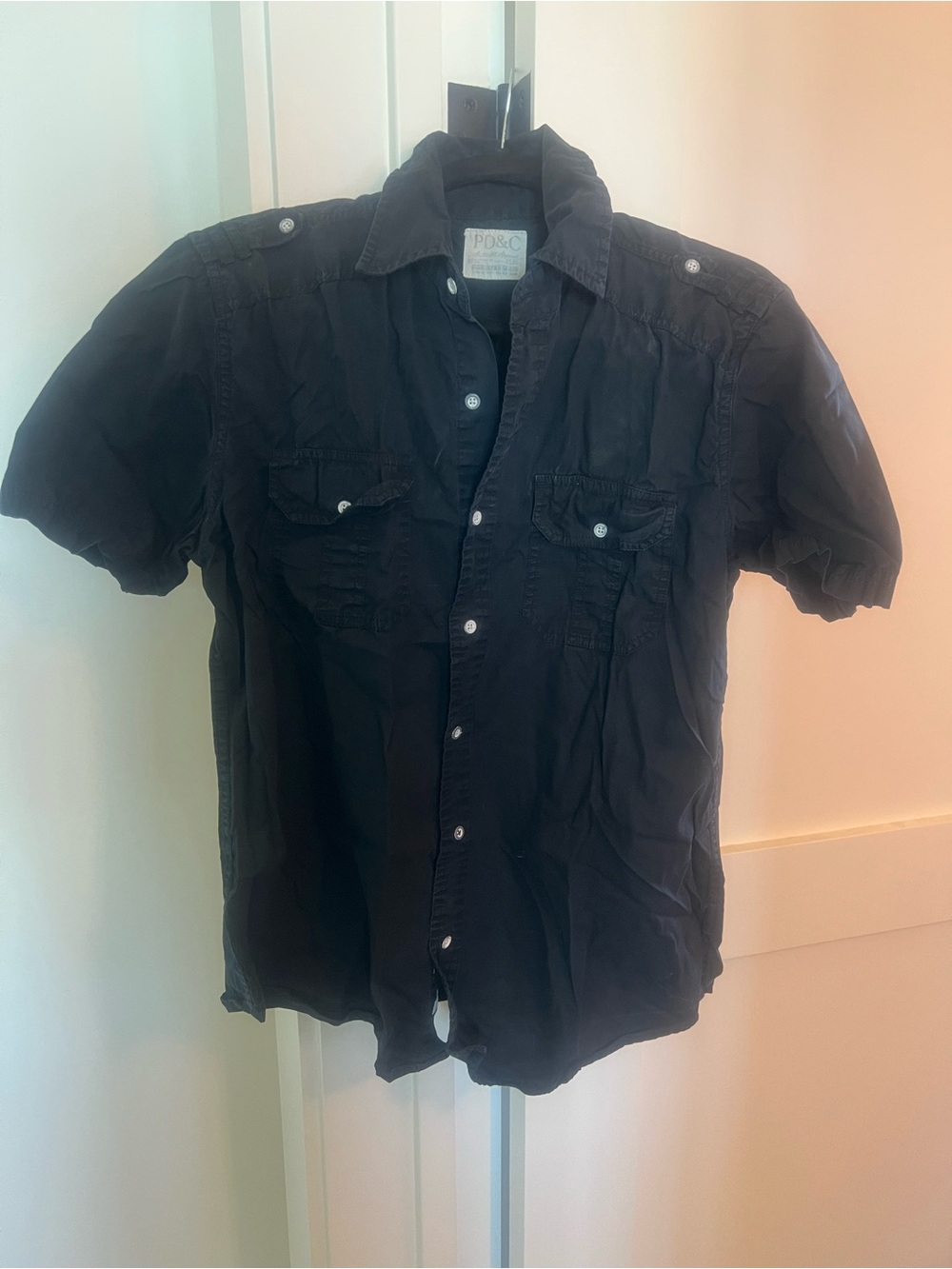 PD&C Black Short Sleeve Casual Button-Down Shirt